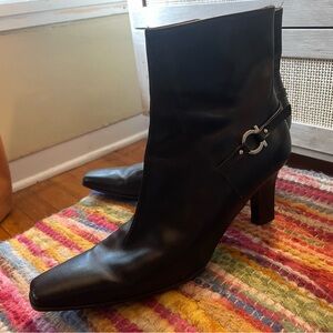Salvatore Ferragamo Black Ankle Boots with Silver Italian leather 8 Perfect